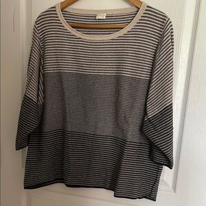 Poetry Black and White Crew Neck Sweater with Stripes